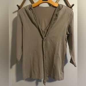 Liviana Conti Italy  V neck pearl accents hidden in sheer on hems and neck line